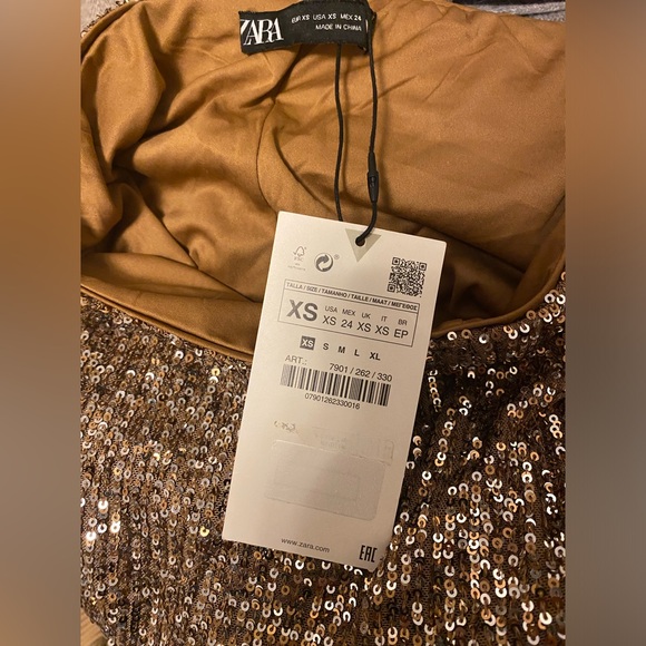 NWT ZARA Champaign Gold Sequins Pants XS - Picture 7 of 7